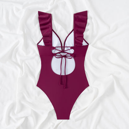 Retro Printed One Piece Swimsuit For Women With Sexy Fly Edge Deep V-shaped One-piece Summer Swimsuit AP00055