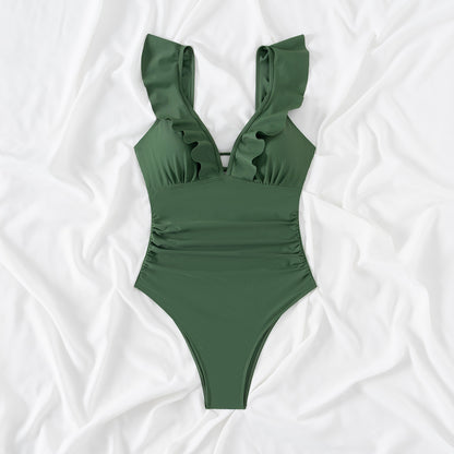 Retro Printed One Piece Swimsuit For Women With Sexy Fly Edge Deep V-shaped One-piece Summer Swimsuit AP00055