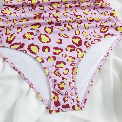 One Piece Swimsuit Conservative Leopard Print Hanging Neck Red Backless AP00057