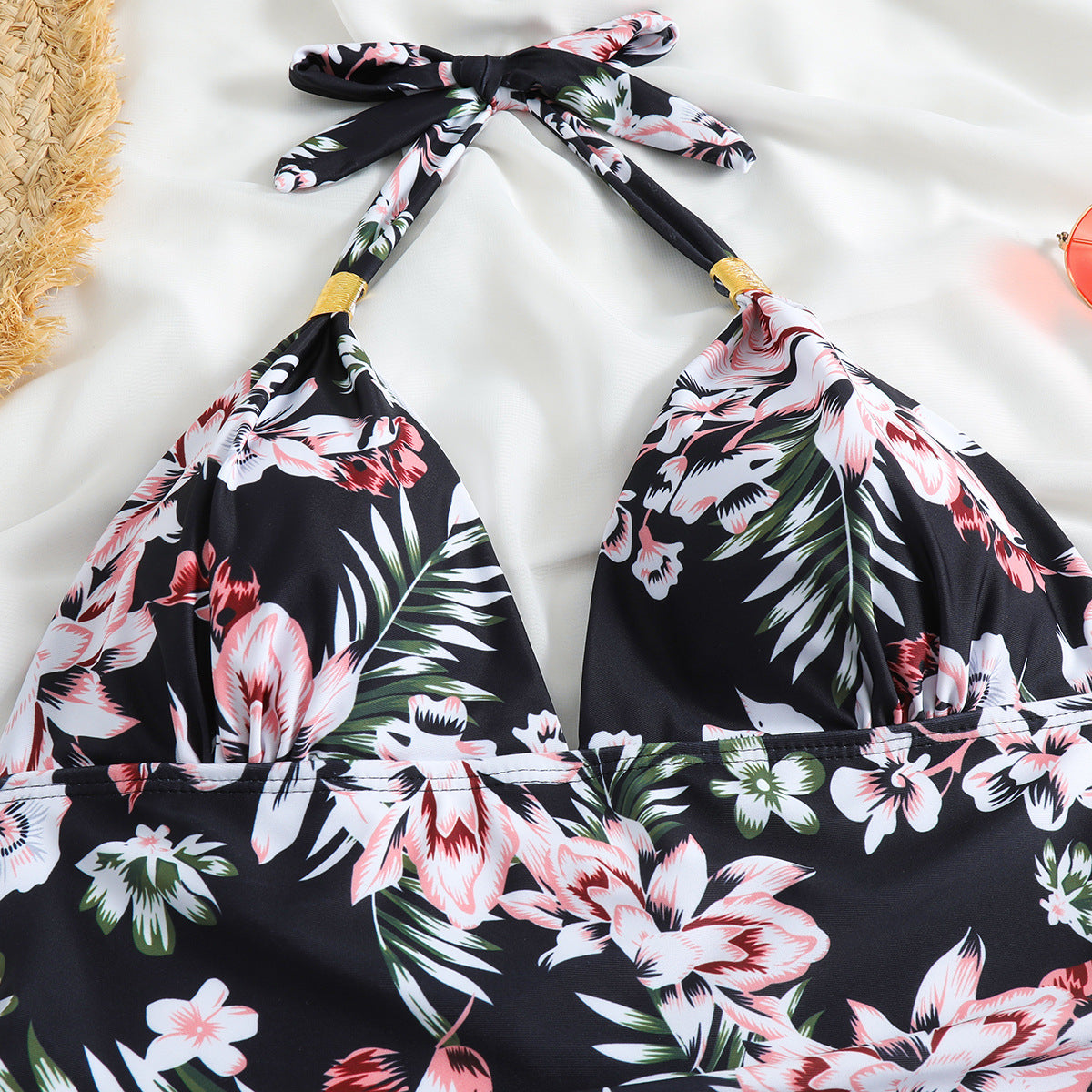 One Piece Swimsuit Conservative Leopard Print Hanging Neck Red Backless AP00057