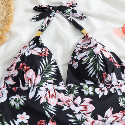 One Piece Swimsuit Conservative Leopard Print Hanging Neck Red Backless AP00057