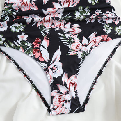 One Piece Swimsuit Conservative Leopard Print Hanging Neck Red Backless AP00057