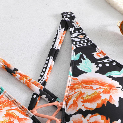 Large-sized Bikini Swimsuit Women's Split Print High Waist Strap Swimsuit AP000125