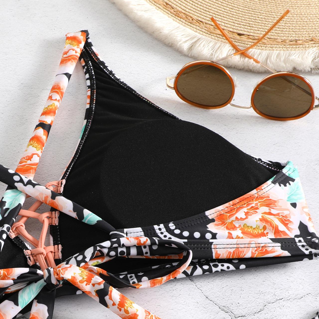 Large-sized Bikini Swimsuit Women's Split Print High Waist Strap Swimsuit AP000125