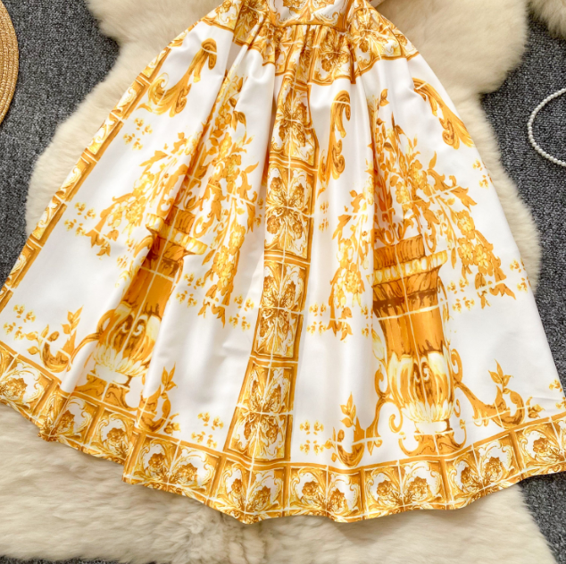 Cute Floral Print Sleeveless Dress With Pleated Skirt AP00086