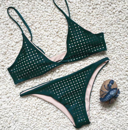 Green Hollow Split Swimsuit Multi - Rope Bandage Bikini AP000124