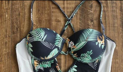 Tropical Peplum One Piece Swimsuit Women Swimsuit Green Leaf Floral Cut Out Monokini Ruffled Bathing Suit Maillot AP00049