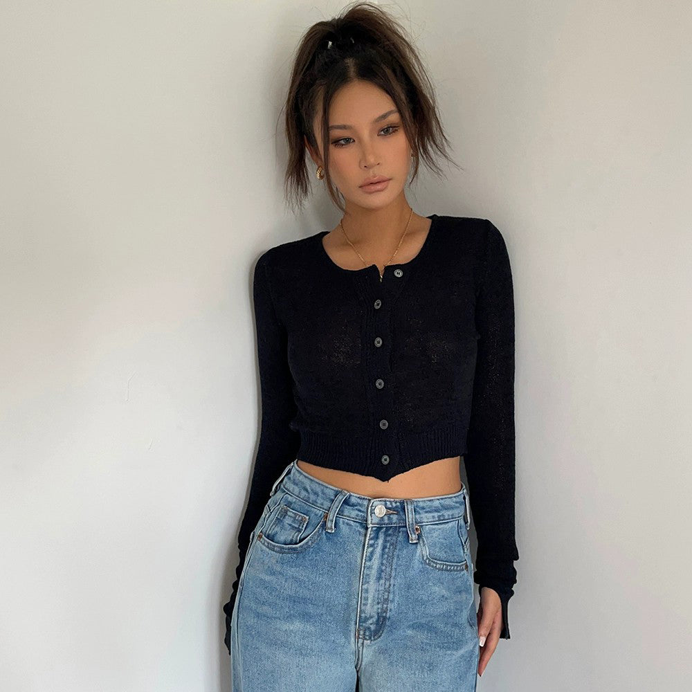 Knitted Blouse, Short, Slim Long-sleeved Versatile Top AP00025